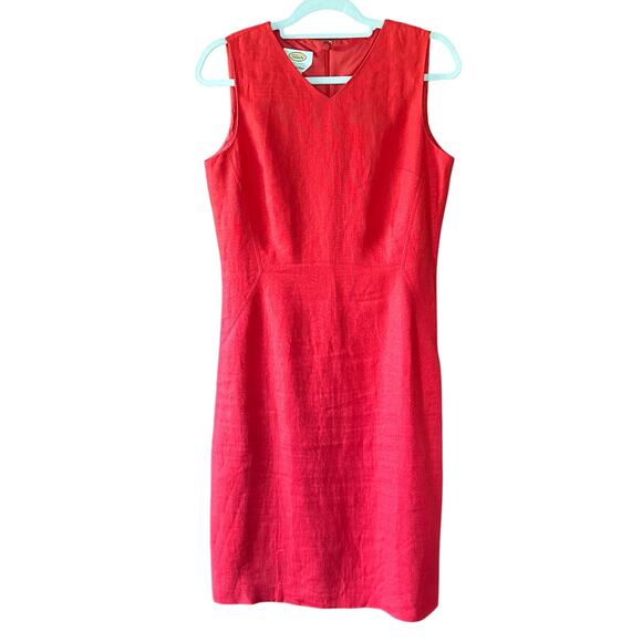 Talbots Red 100% Irish Linen Sheath Dress sz 8 Classic Career Minimalist Mature - Picture 1 of 9
